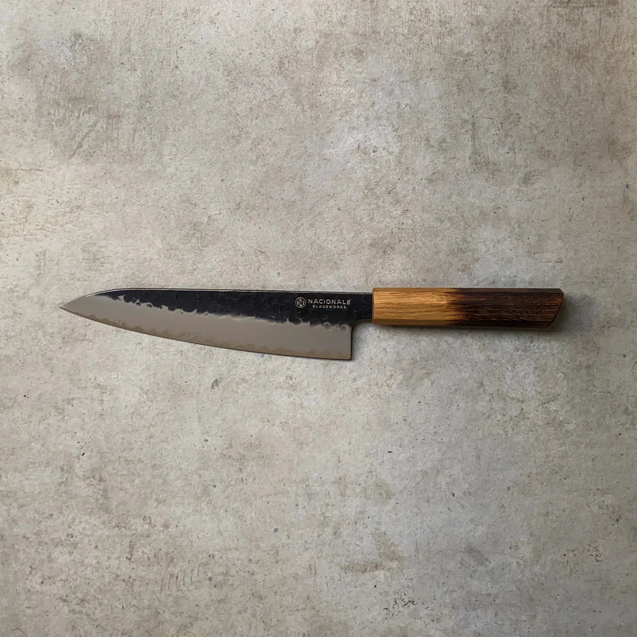 Nacionale 215mm Gyuto. Hammered San Mai MSBURN