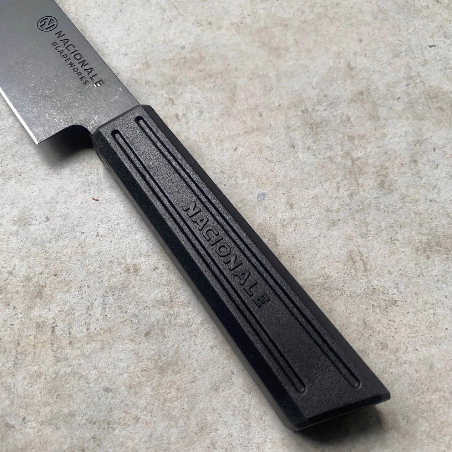 Sujihiki Slicer. Black Stonewashed AUS8. Black Recycled Plastic Skateboard Mate