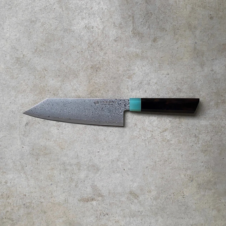 180mm Bunka. Damascus AUS10. Ebony Handle. Jade G10 Ferrule