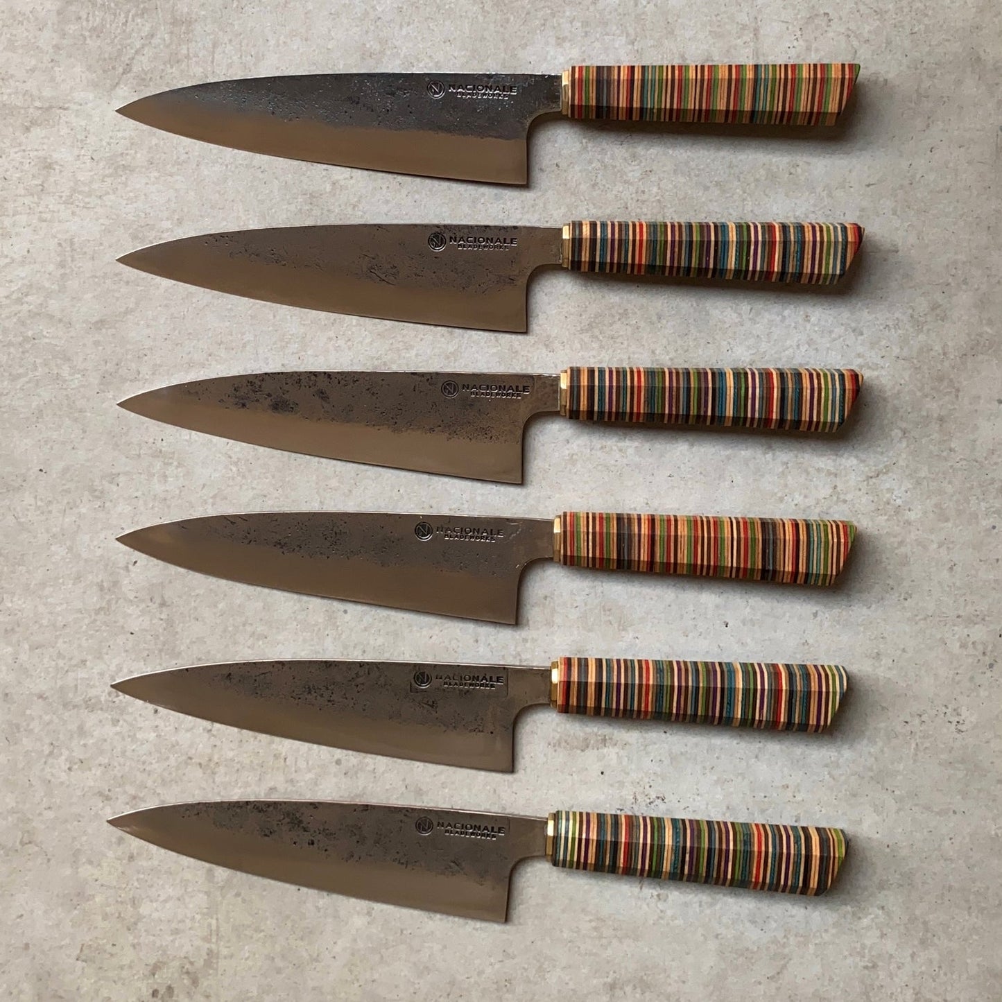 B. 190mm Chefs Knife. Nashiji Leaf Spring. Skateboard Handle. (SOLD SEPARATELY)