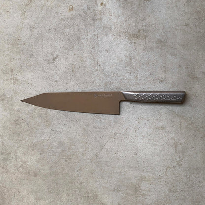 215mm K-tip Gyuto. Stonewashed AUS8 Steel. Skate Waffle Stonewashed Steel Handle