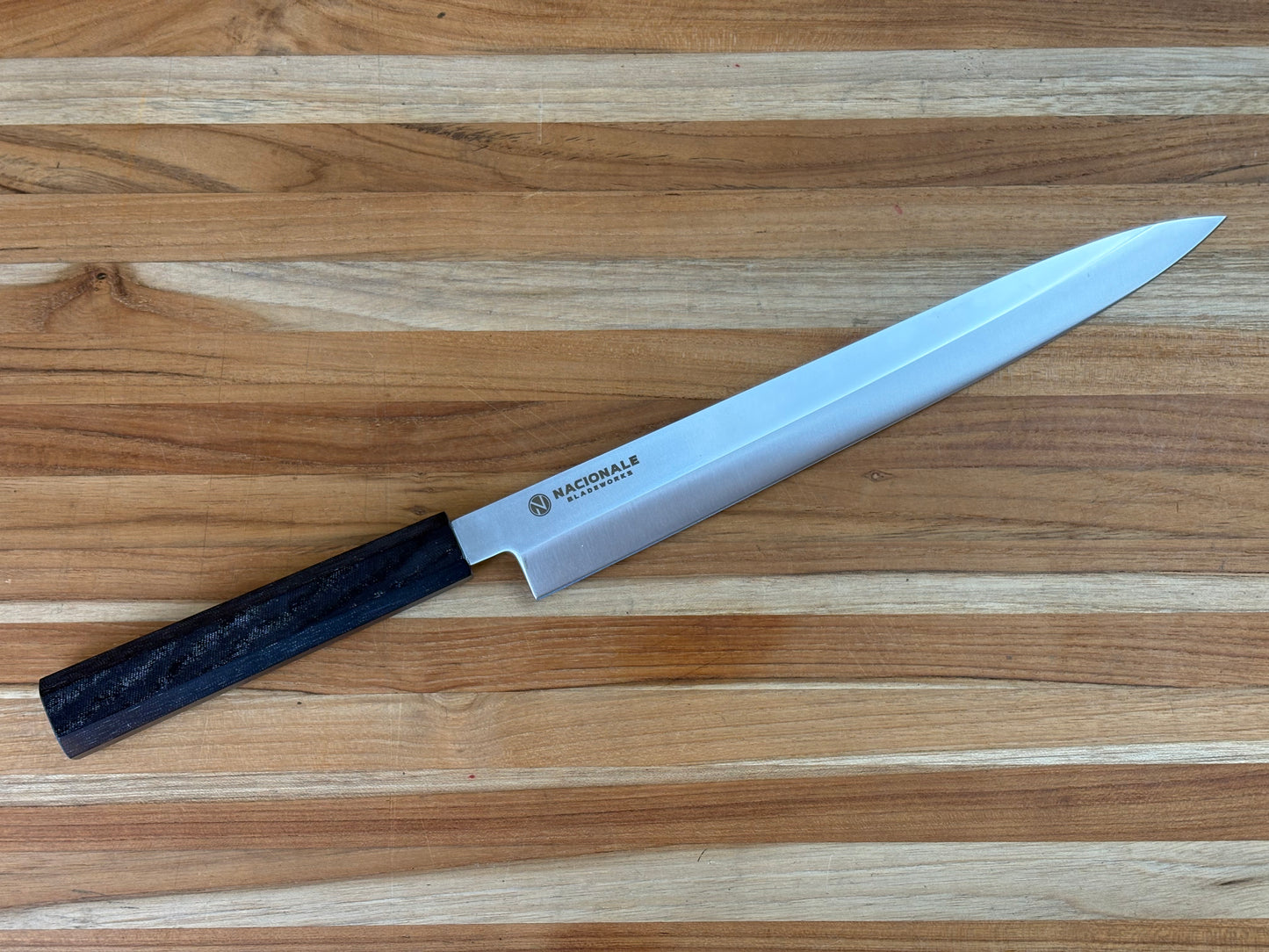 Nacionale 270mm Single Bevel Yanagiba, AUS8, Navy Blue Micarta