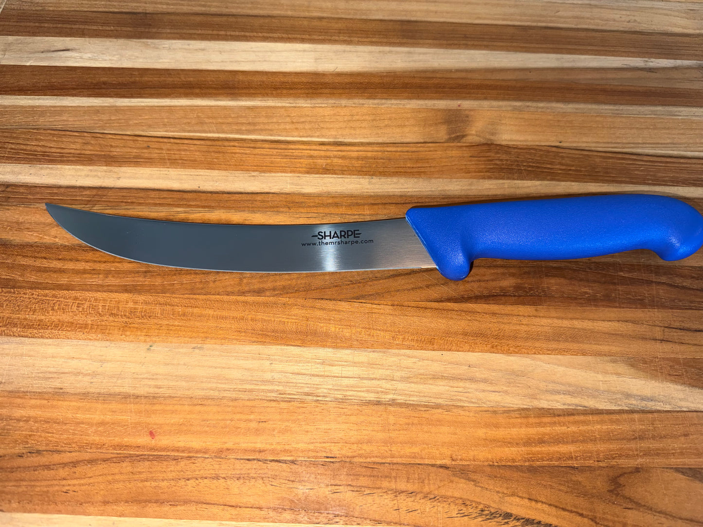 Knife Boning Curved 8” Blue Handle, Semi-Flexilble