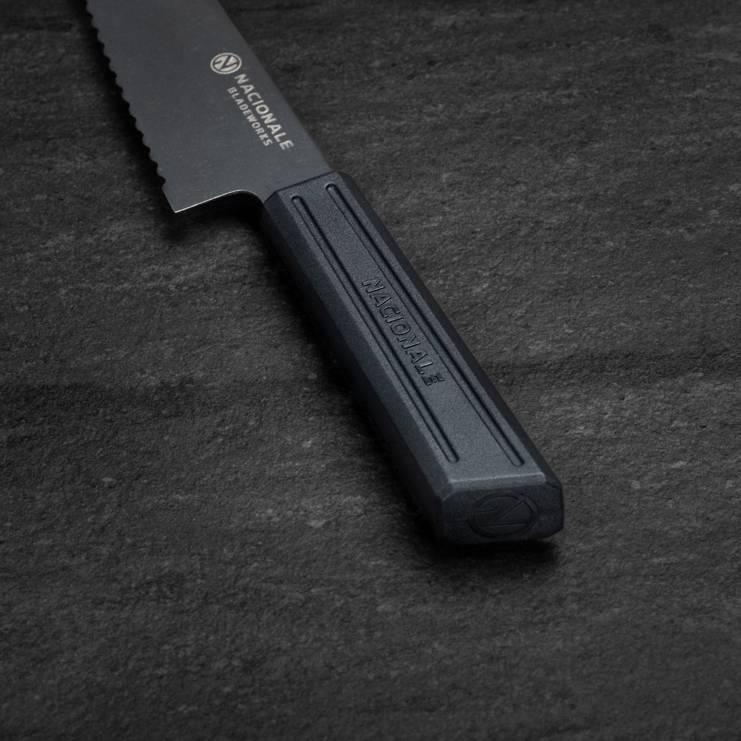 NACIONALE BLADEWORKS 165mm Serrated Petty Knife. Black Stonewashed AUS8. Black R