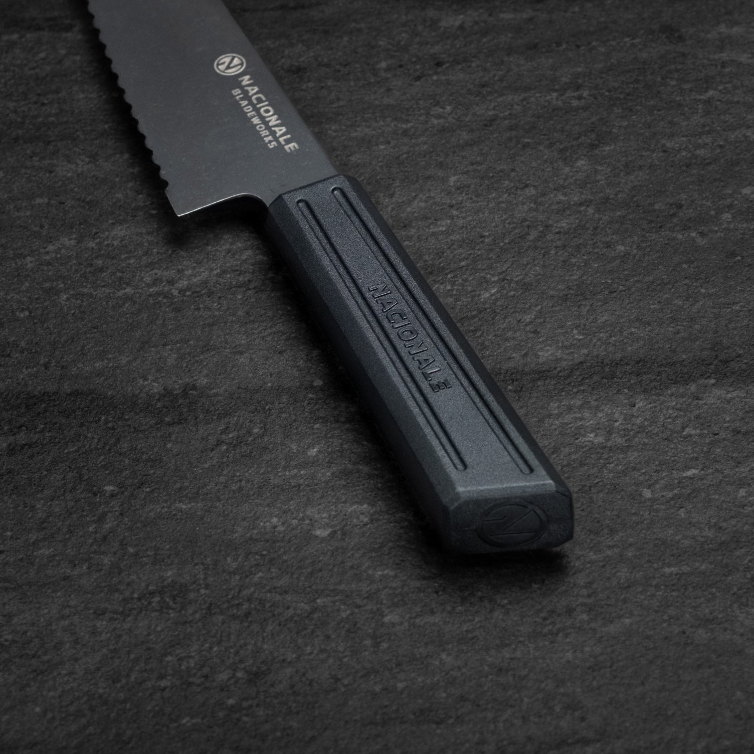 NACIONALE BLADEWORKS 165mm Serrated Petty Knife. Black Stonewashed AUS8. Black R