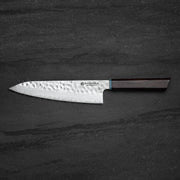 NACIONALE  215mm Gyuto. Hammered San Mai 440C Stainless. BlackPakka /Ebony