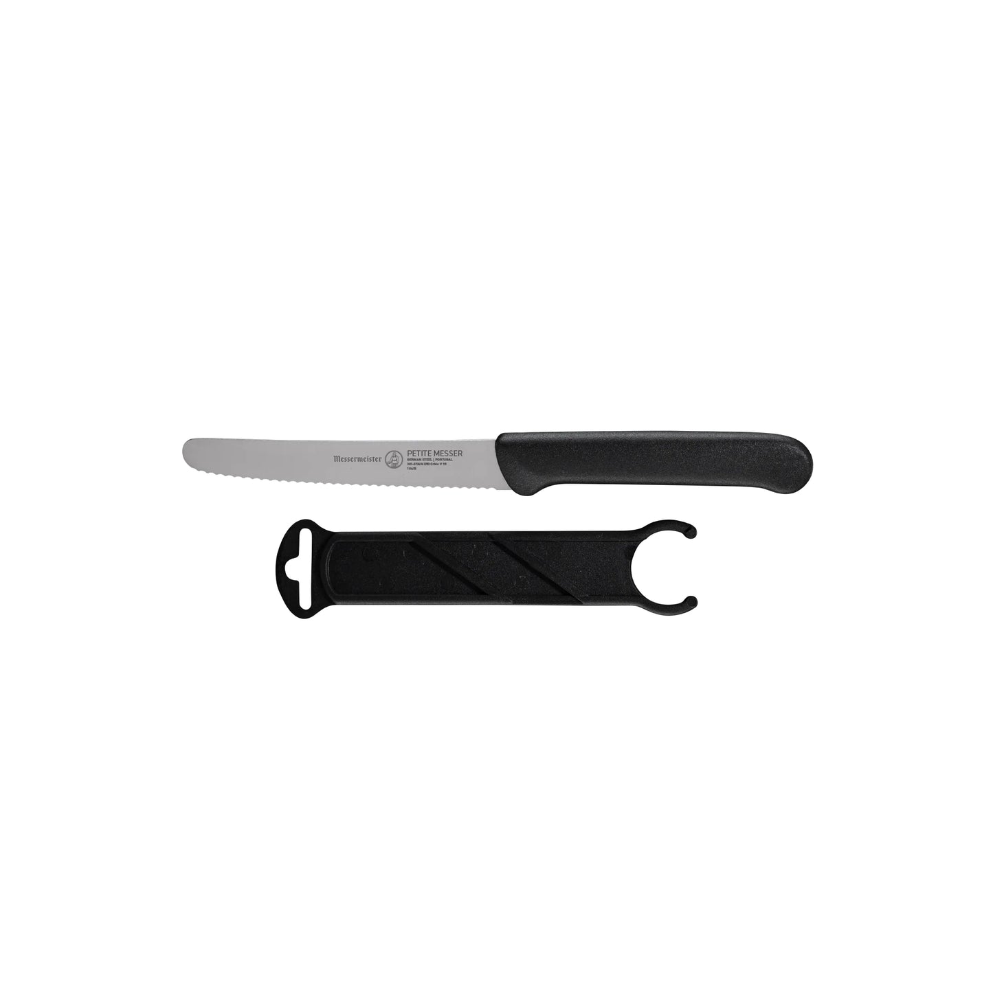 Petite Messer Black Serrated Tomato Knife with Matching Sheath - 4.5"