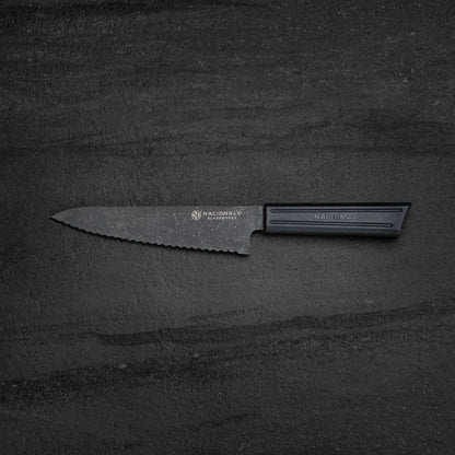 NACIONALE BLADEWORKS 165mm Serrated Petty Knife. Black Stonewashed AUS8. Black R