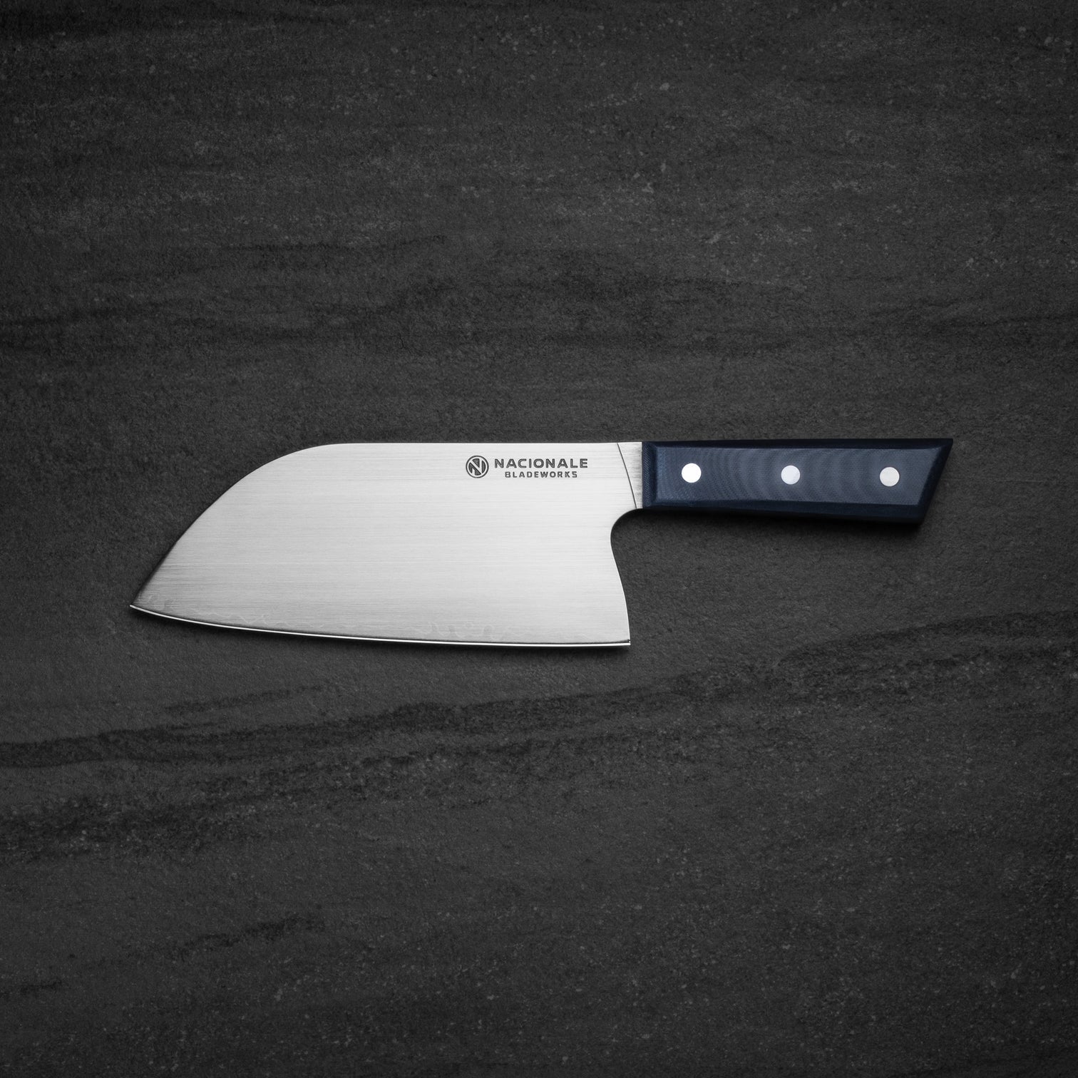 180mm Extra Tall Santoku. San Mai AUS10 Stainless. Full Tang Navy Blue G10 Scale