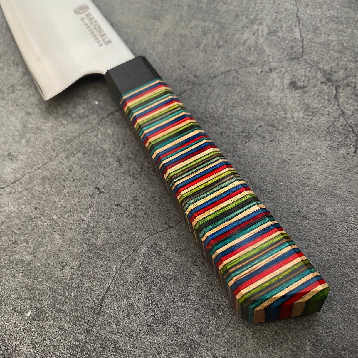 NACIONALE BLADEWORKS 180mm Nakiri. San Mai 440C. Stabilized Skateboard Material