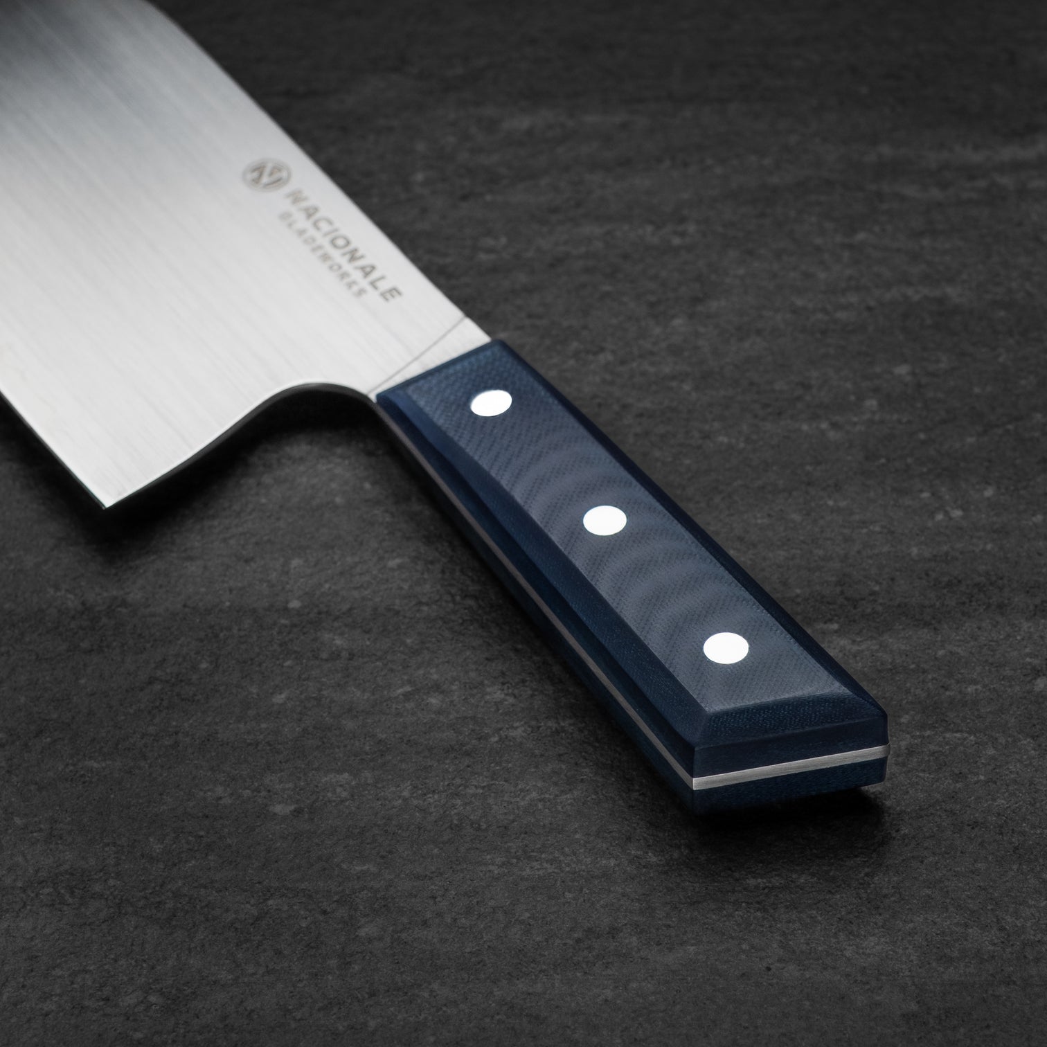 180mm Extra Tall Santoku. San Mai AUS10 Stainless. Full Tang Navy Blue G10 Scale
