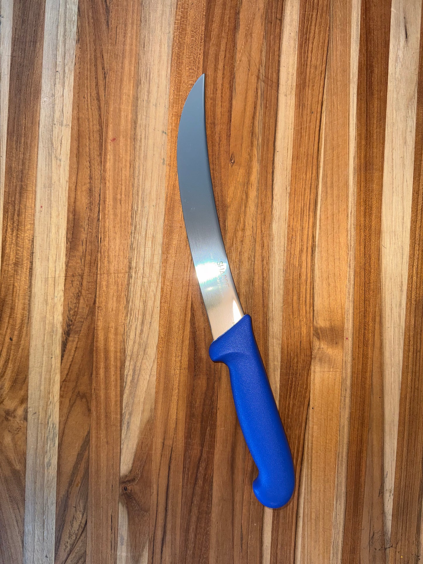 Knife Boning Curved 8” Blue Handle, Semi-Flexilble