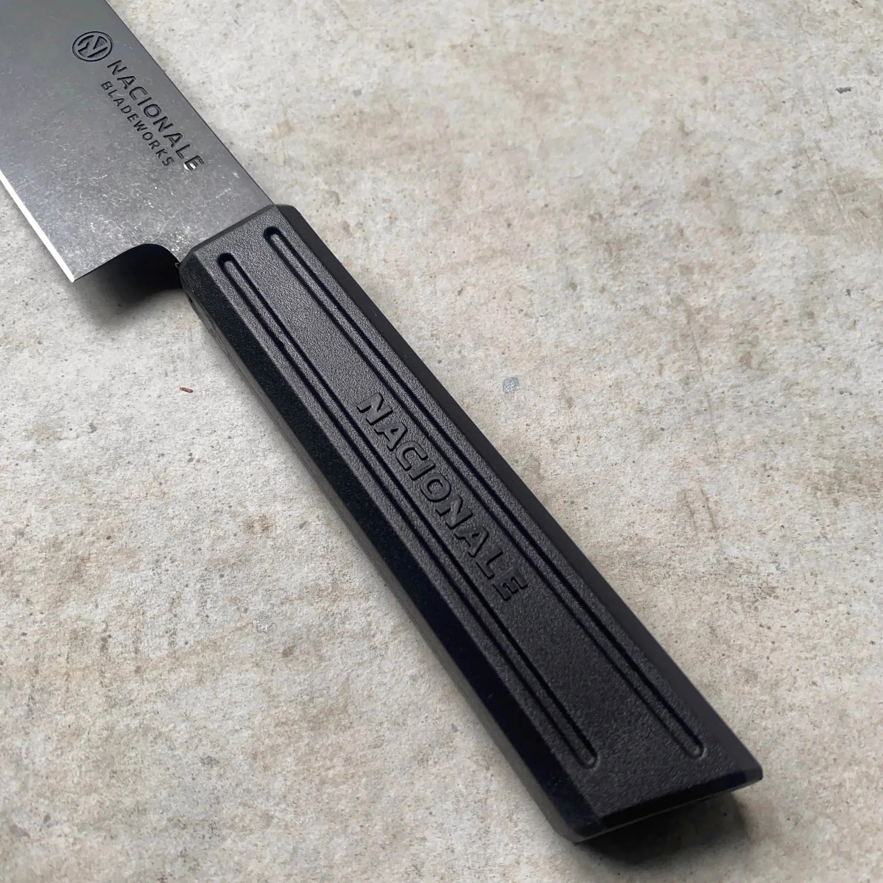 Sujihiki Slicer. Black Stonewashed AUS8. Black Recycled Plastic Skateboard Mate