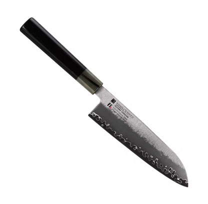 KONOLL 210MM Buffalo Horn & Ebony Wood Handle Silvery Santoku