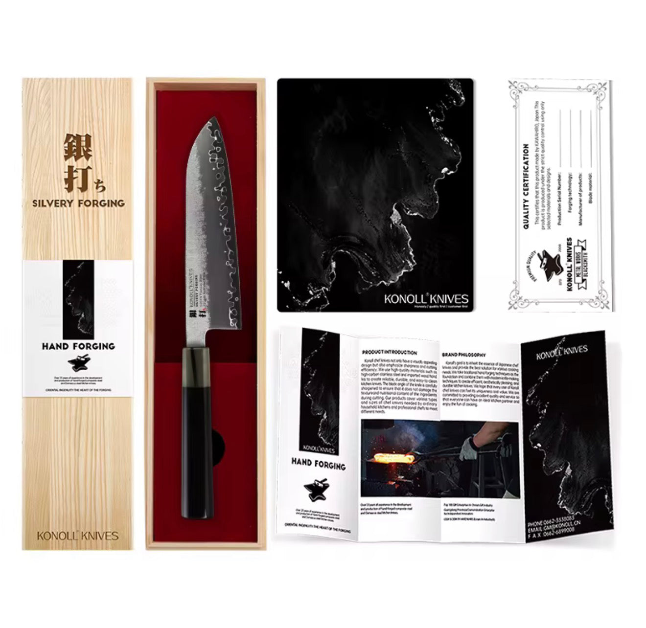 KONOLL 210MM Buffalo Horn & Ebony Wood Handle Silvery Santoku