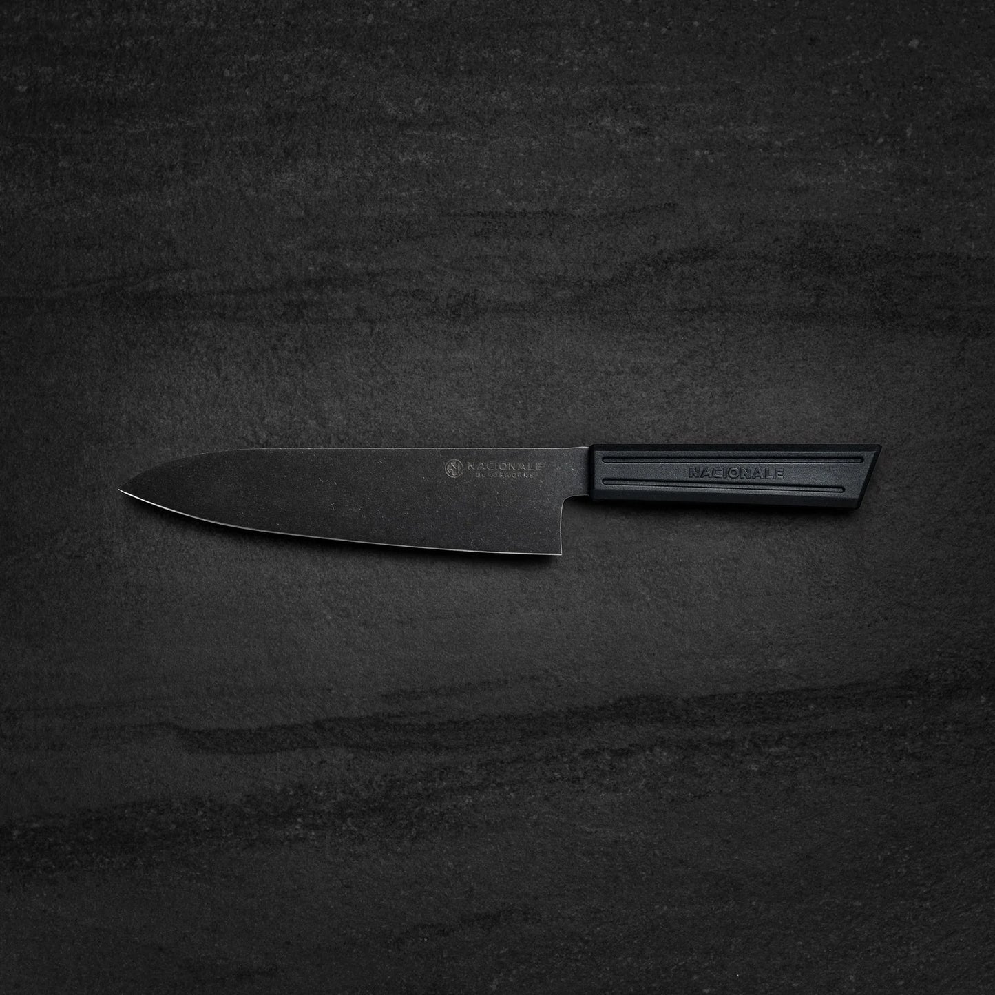 Gyuto. Black Stonewashed AUS8. Black Recycled Plastic Skateboard Material
