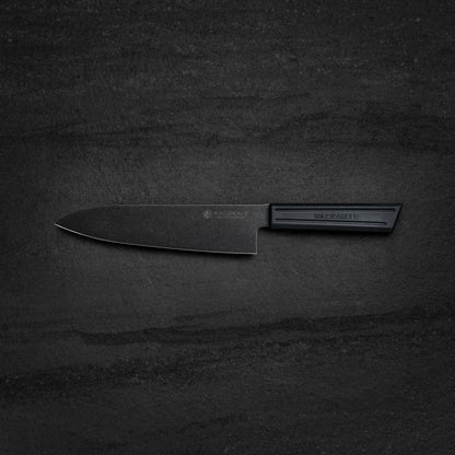 Gyuto. Black Stonewashed AUS8. Black Recycled Plastic Skateboard Material