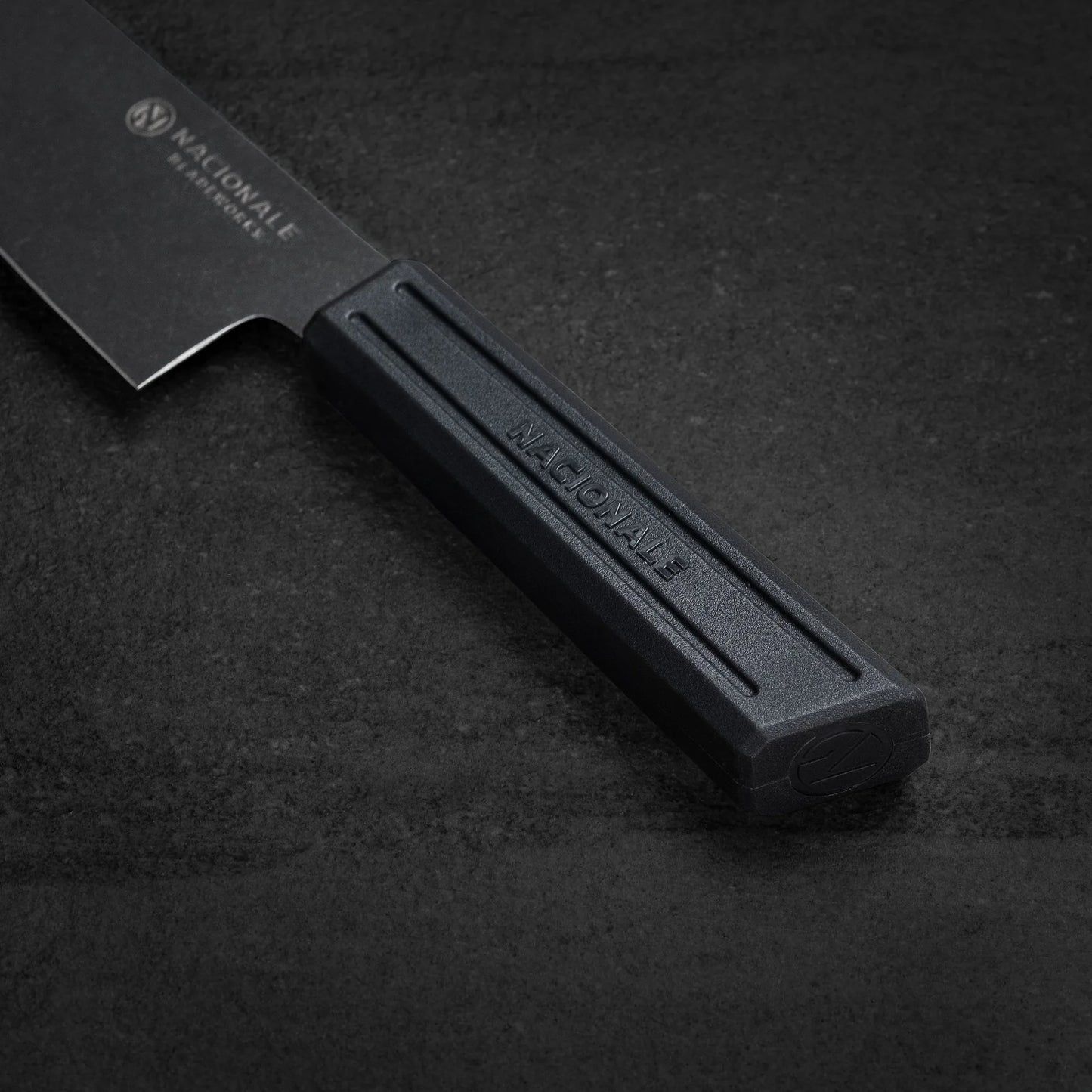 Gyuto. Black Stonewashed AUS8. Black Recycled Plastic Skateboard Material