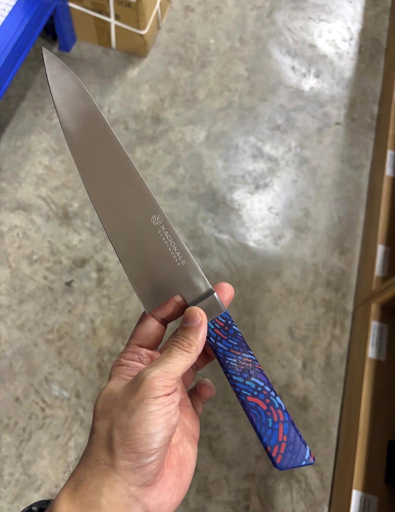 Handle: Stainless Bolster + Graffiti BLUE Handle (Hand Painted)